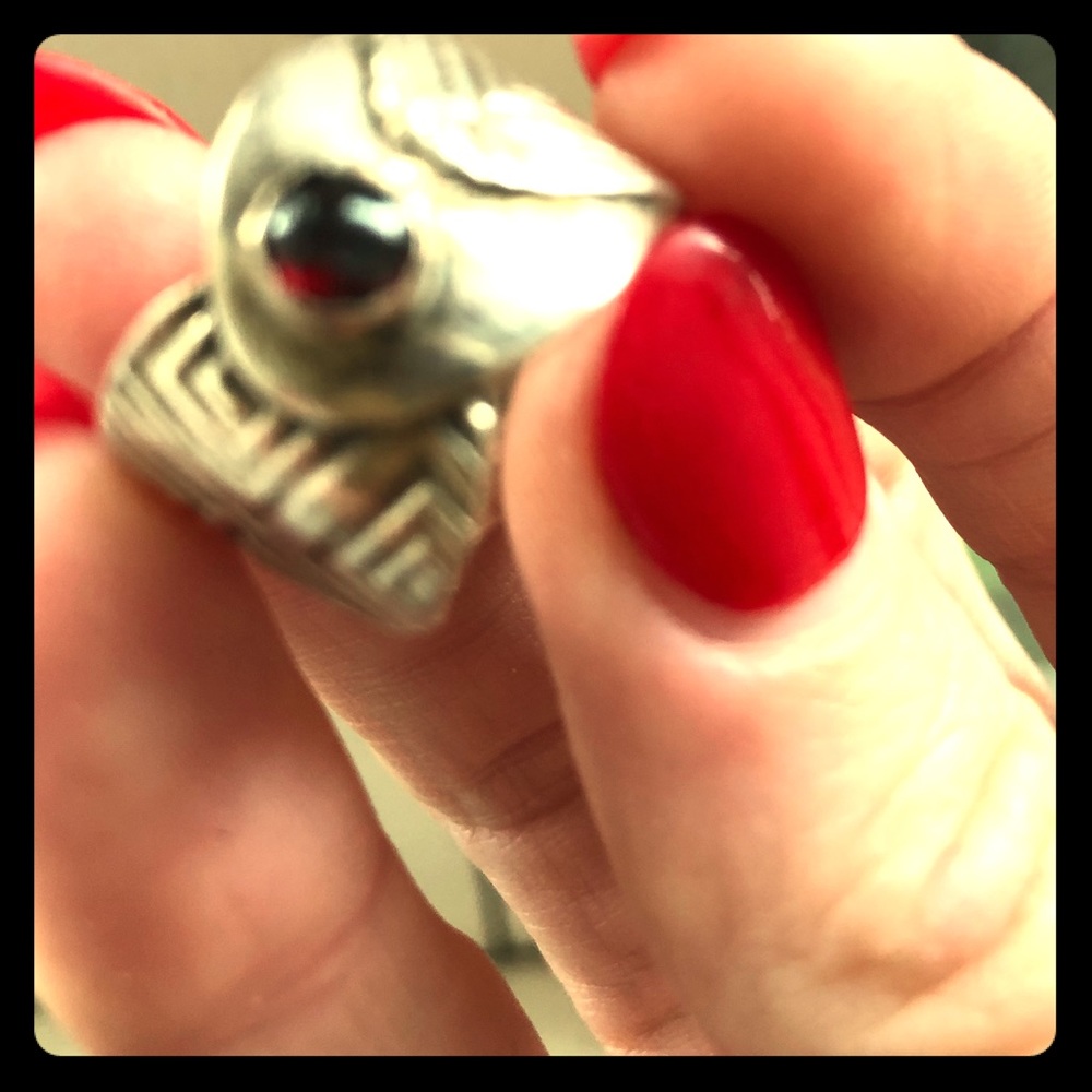 14k white gold clay garnet gothic steampunk